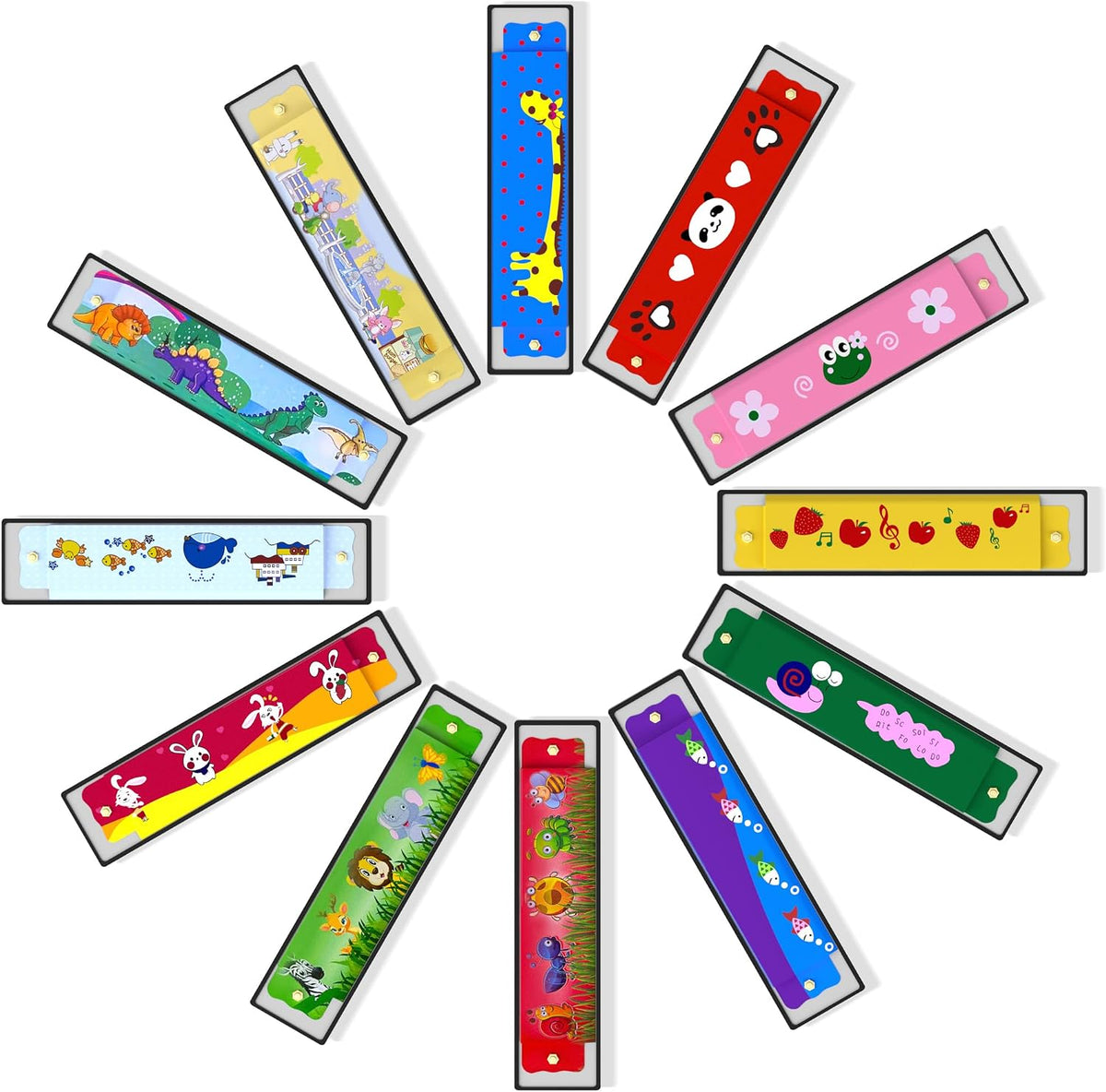 Wholelovein kids harmonicas, 20 colorful double row harmonicas with cartoon animal prints - view 7
