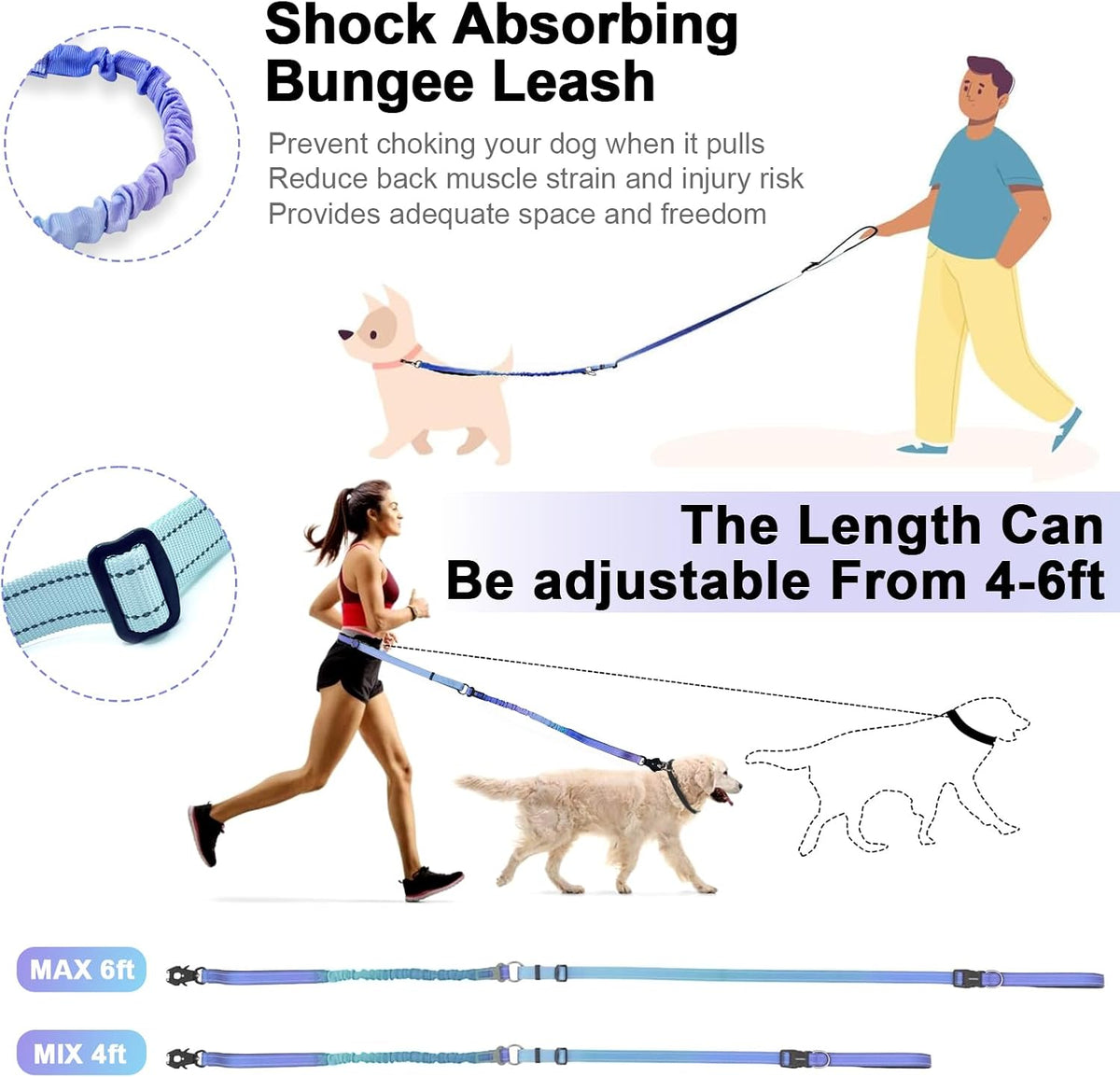 Heavy Duty Hands Free Dog Leash with Quick Release Carabiner - Aurora Purple - image 3