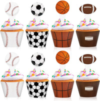 Hxezoc football cupcake toppers and wrappers set with brown and green football designs - view 8