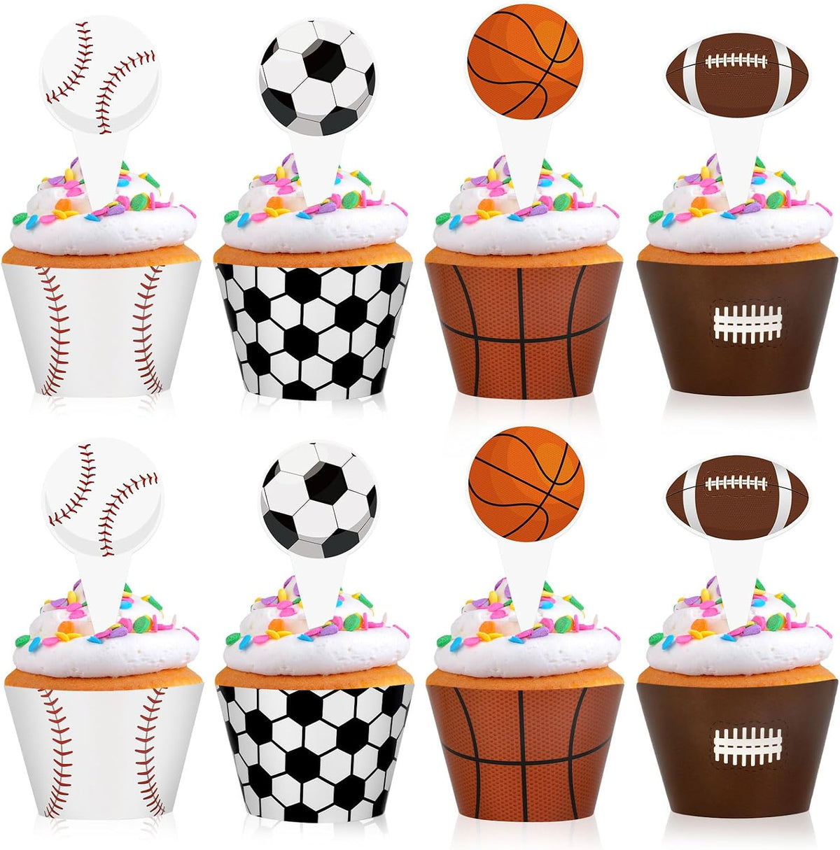 Hxezoc football cupcake toppers and wrappers set with brown and green football designs - view 8