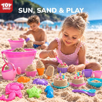 TOY Life 41-Pc Beach Sand Toy Set, Silicone Bucket & Shovels - 41 Pcs Pink Ice Cream Sand Toys - image 2
