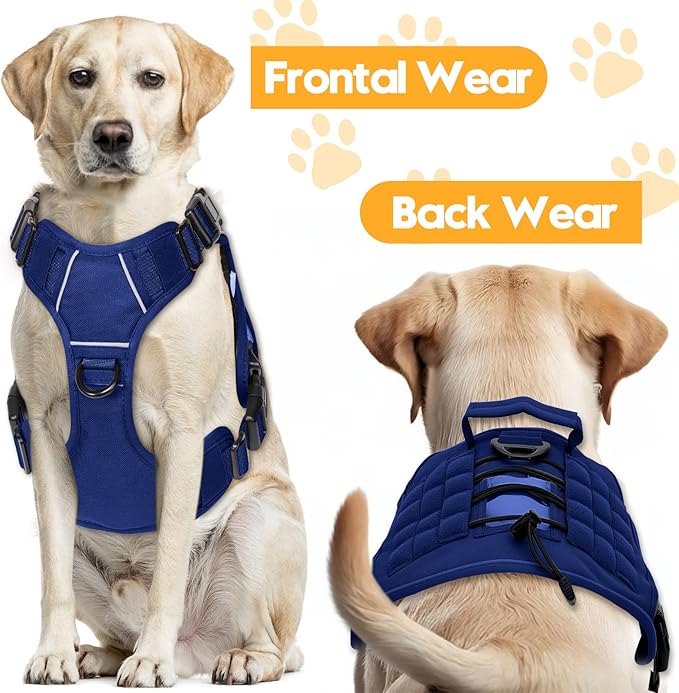 Heavy-Duty Tactical Dog Harness for Large Dogs, No Pull Adjustable Reflective Pet Vest with Molle System, K9 Military-Grade Control for Service Training, Outdoor & 10+ Breeds, Dazzling Blue, Large