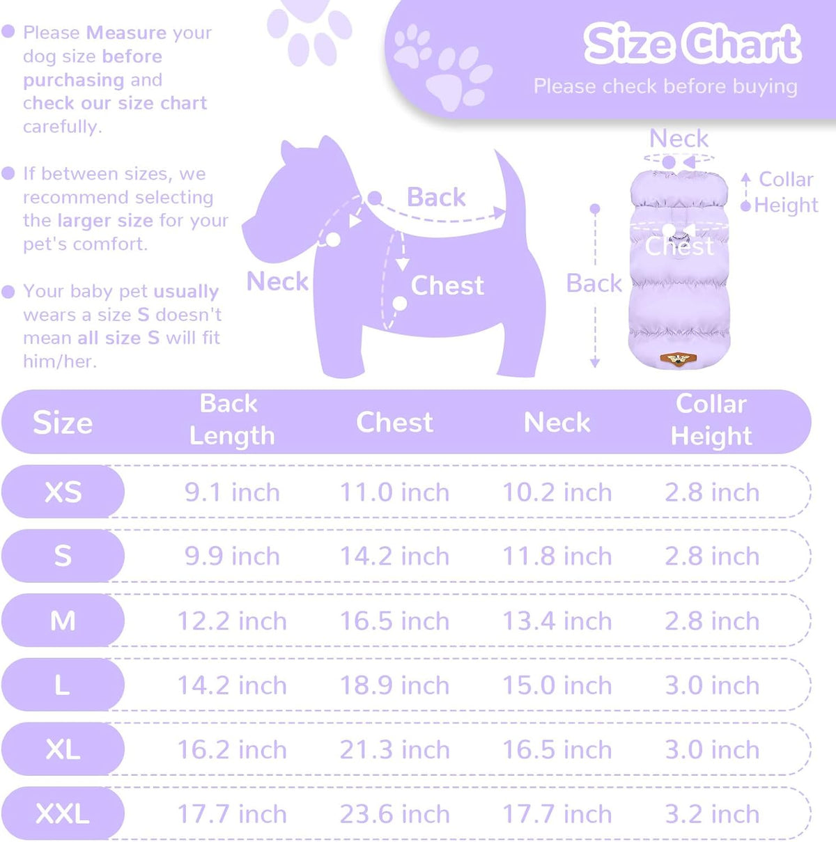 Warm Fleece Dog Jacket Coat for Small Medium Dog Winter Clothes Girl – Essentials for Dogs - Purple / Large - image 2