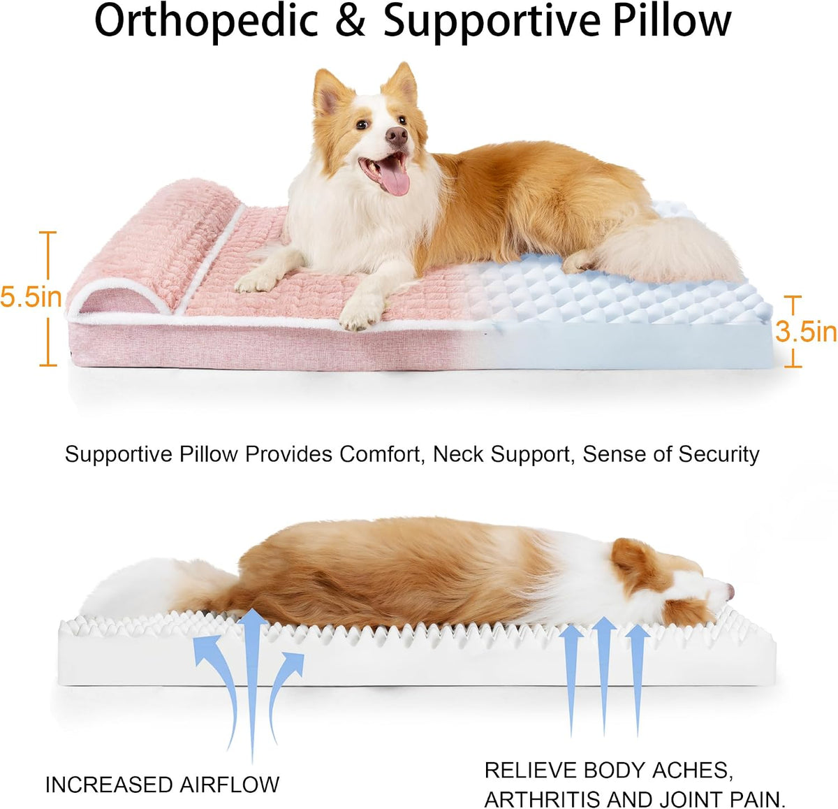Orthopedic Large Dog Bed Pillow Pet Sofa Bed 36''X24'' Grey – Essentials for Dogs - Pink / 48"L x 30"W x 3.5"Th - image 3