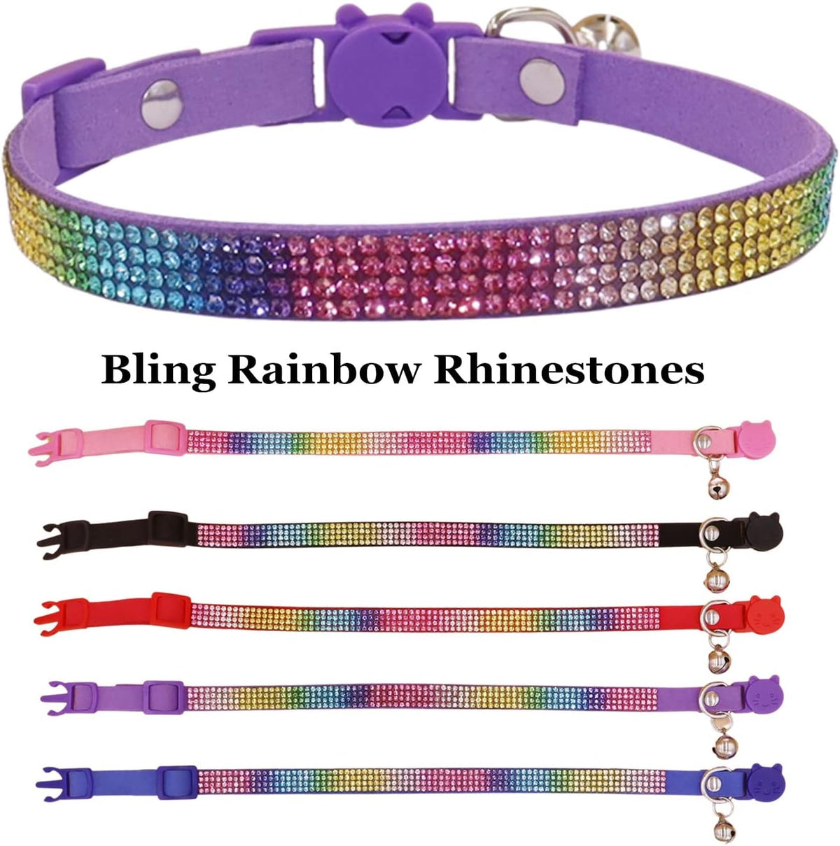 THAIN Basic Adjustable Cat Collar Bling Diamond Breakaway with Bell - Purple - image 2
