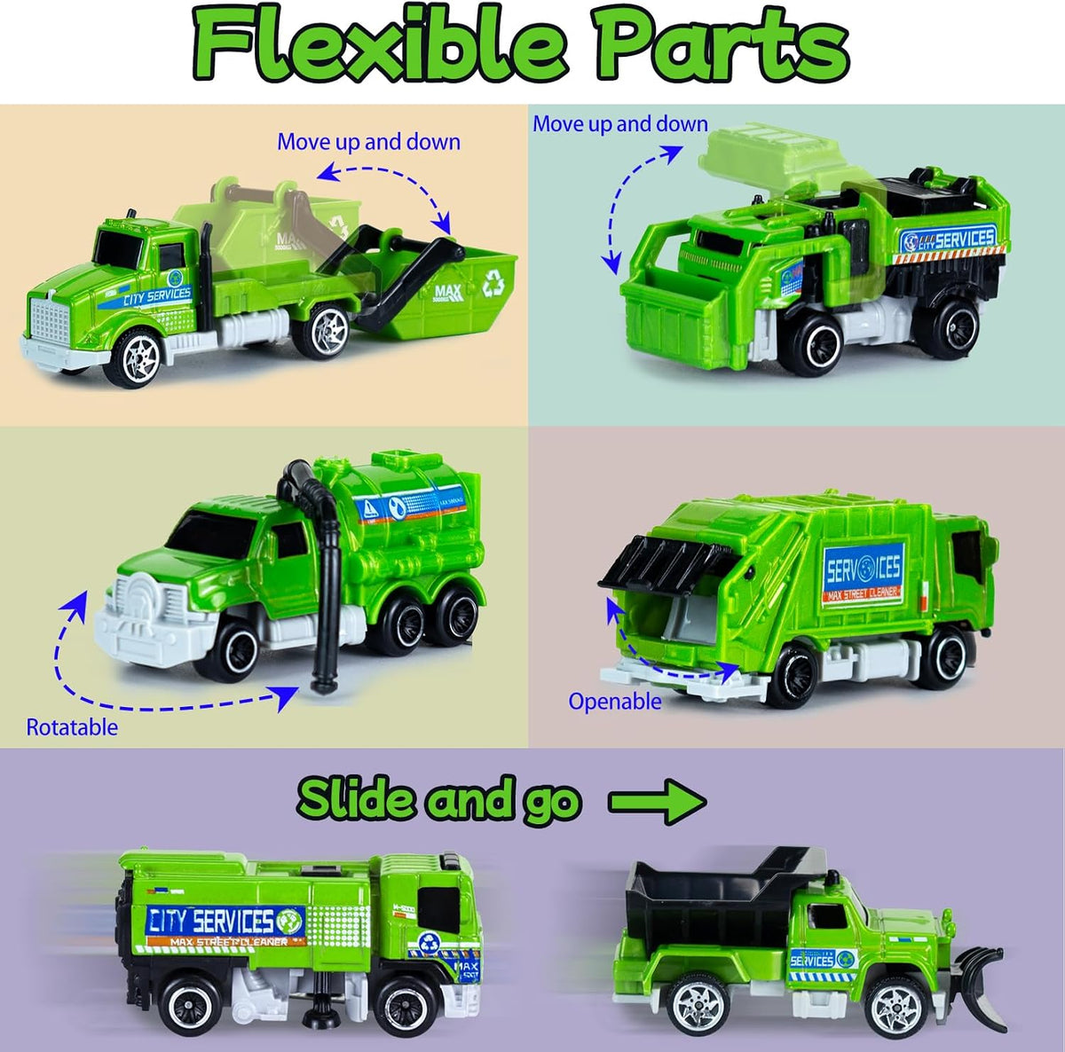 Tcvents 6-piece set of yellow diecast mini construction trucks including excavator and dump truck - view 8
