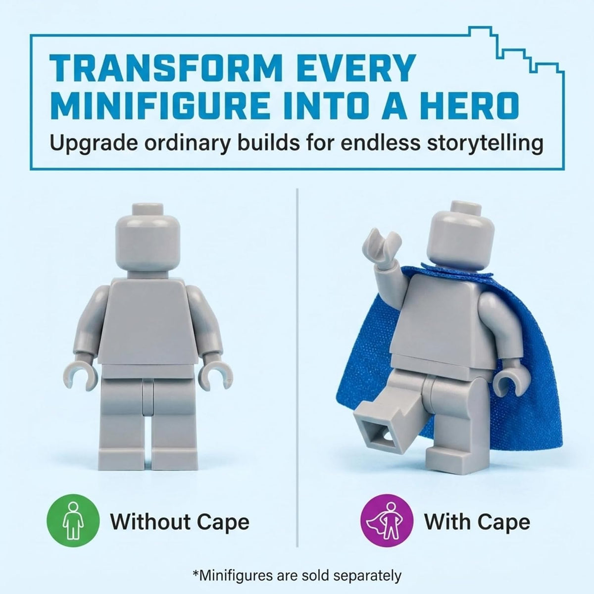 Brick Loot 35 piece fabric superhero capes for minifigures in assorted colors - view 2