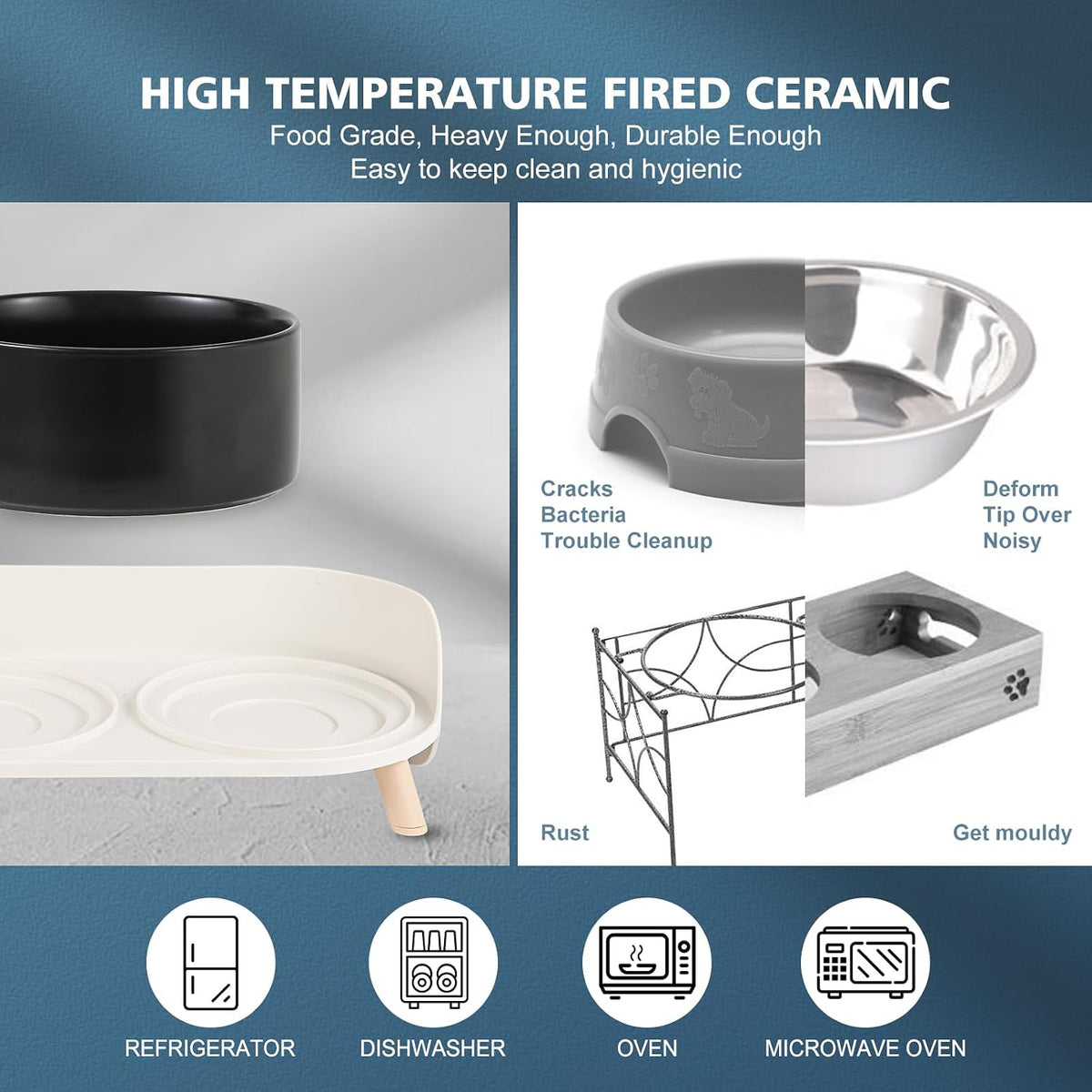 Elevated Ceramic Dog Bowl Set - Black / Medium - image 3