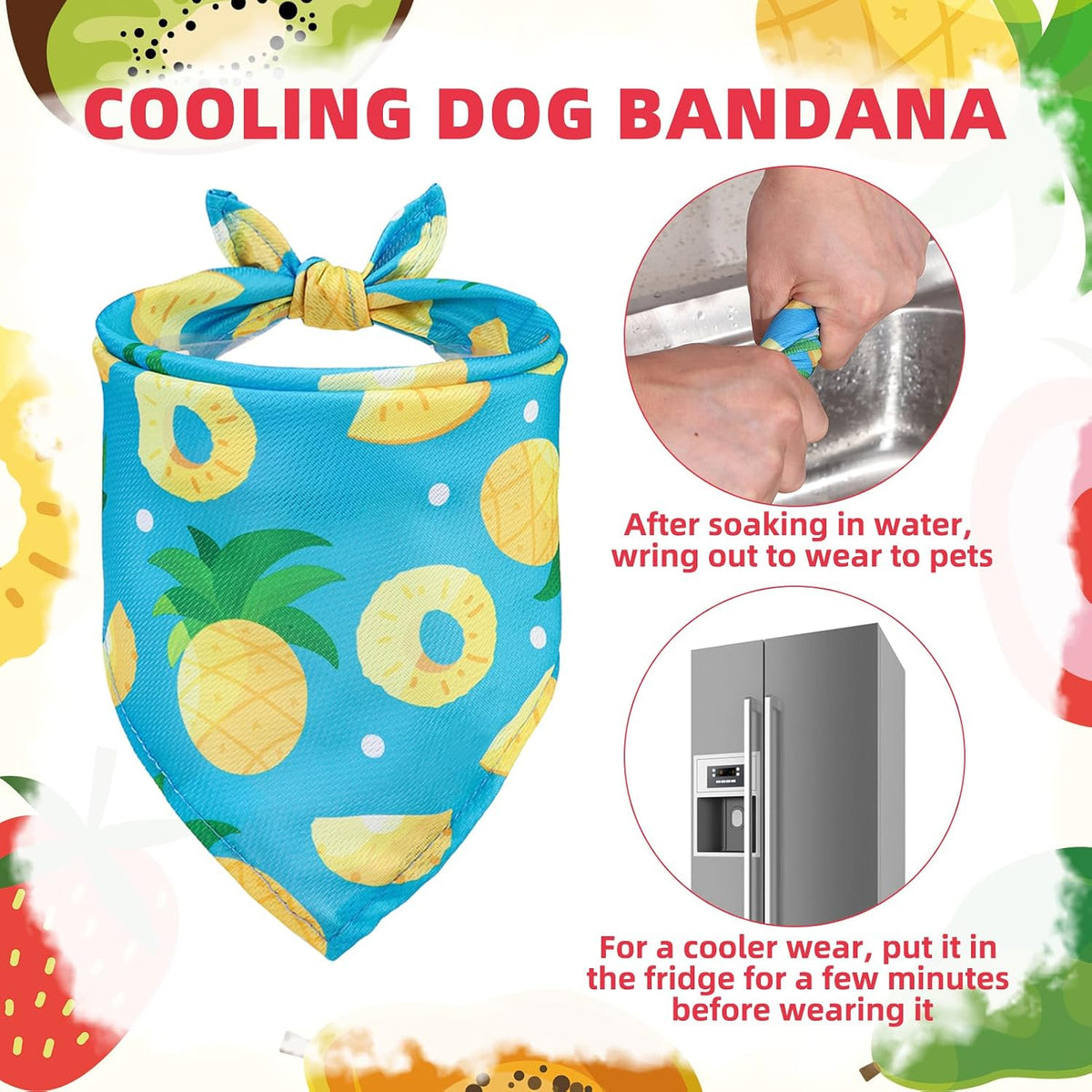 PUPTECK Dog Cooling Bandanas 4pcs Outfit - Fruits(Cooling Fabric) / Large (24"x17"x17") - image 3