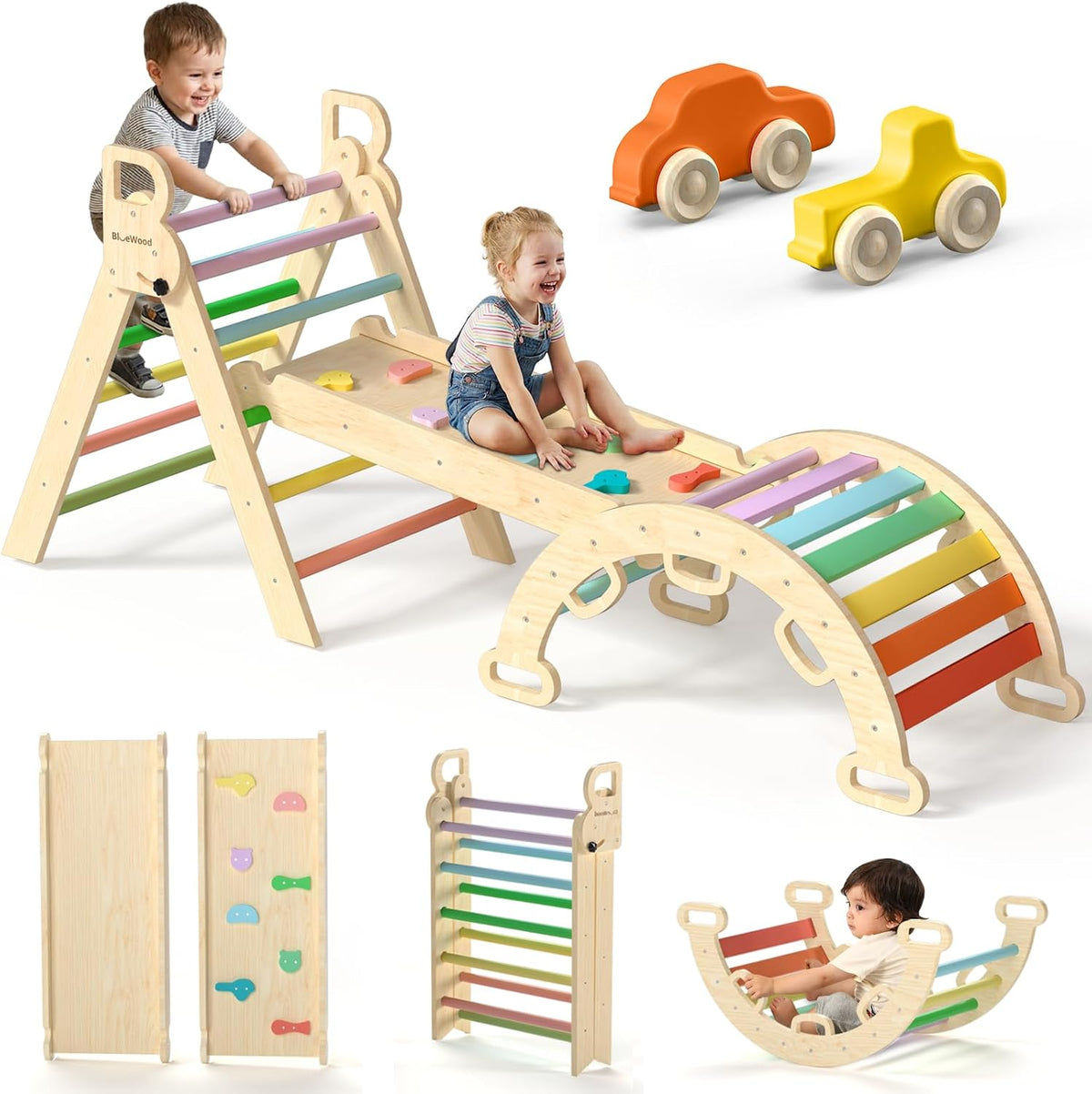 BlueWood Pikler Triangle Set with Safe Handle - Rainbow