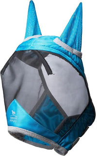 Harrison Howard CareMaster Pro Luminous Horse Fly Mask Large Eye Space Standard with Ears UV Protection for Horse Sky Blue XL Extra Full