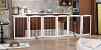 Freestanding Pet Gate for Dogs, Indoor Wooden Foldable Dog Gate for House, Extra Wide, Pet Fence for Stairs, Doorways, Halls, Support Feet Included, 120 Inch Wide, 6 Panels 32",White