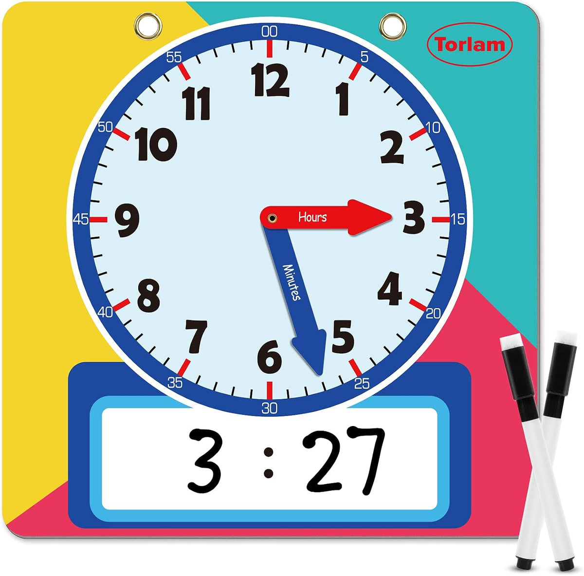 Large Magnetic Dry Erase Learning Clock for Kids Learn to Tell Time - Rainbow