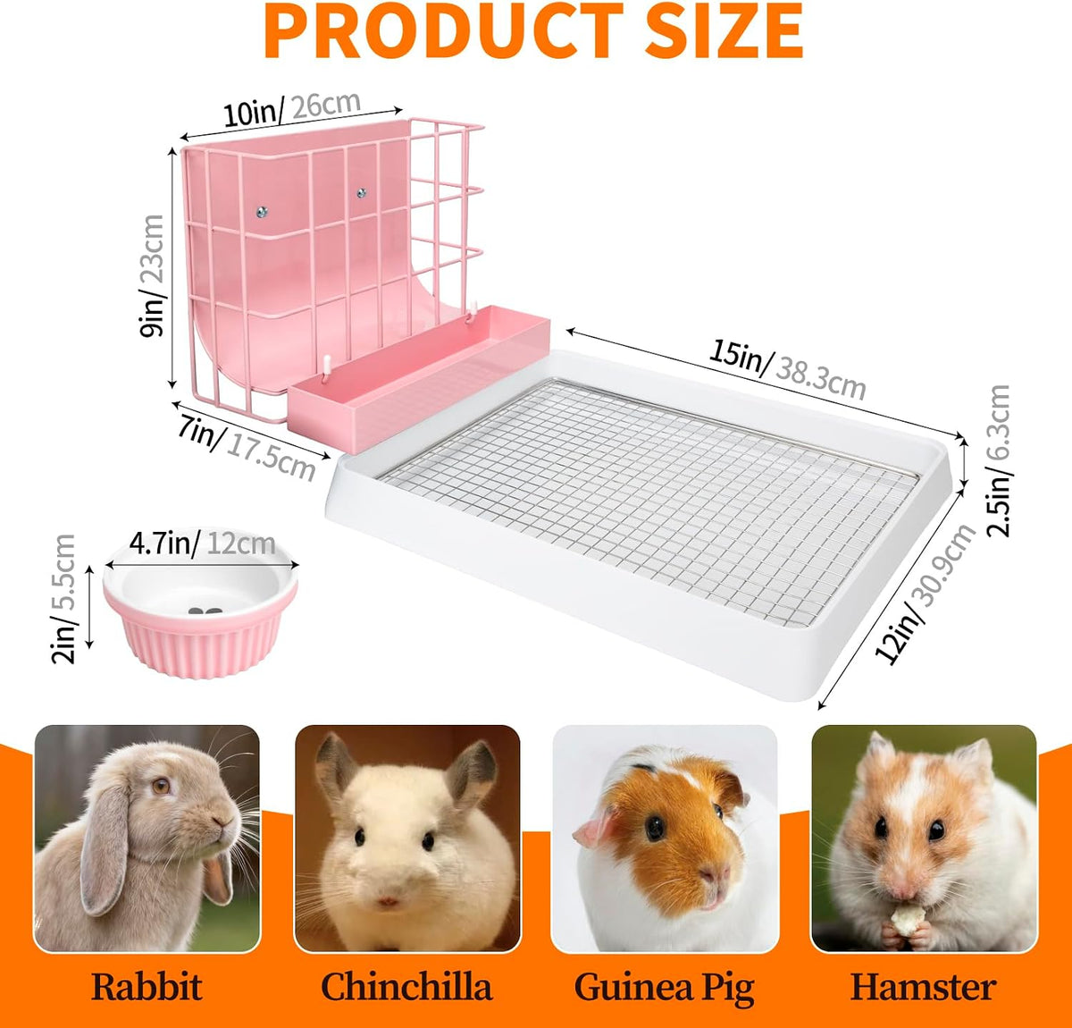 3 in 1 Guinea Pig Hay Feeder with Litter Box & Water Bowl - 10in set / Pink - image 4
