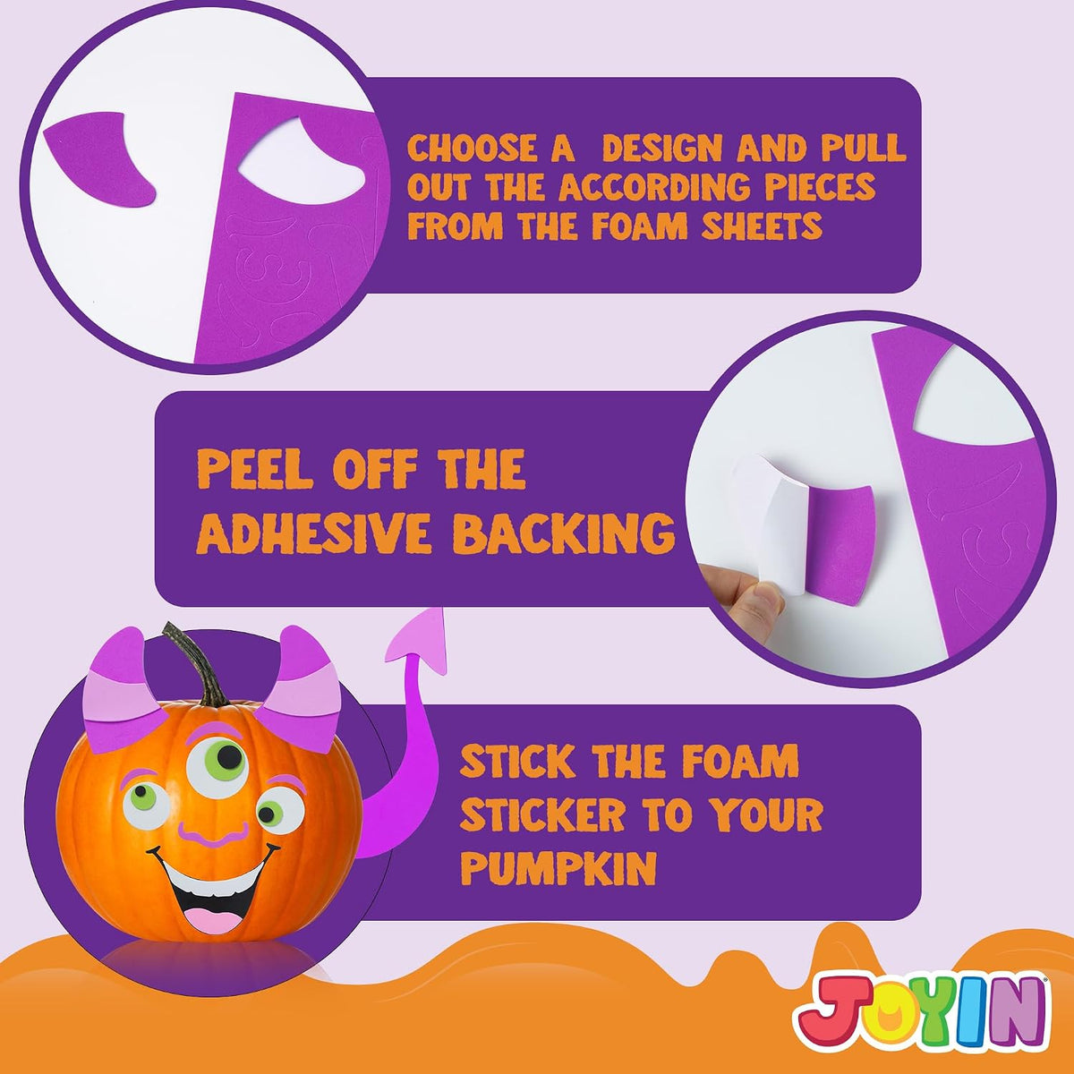 JOYIN Halloween pumpkin decorating stickers, 16 foam face kits including witch, bat and ghost - view 8