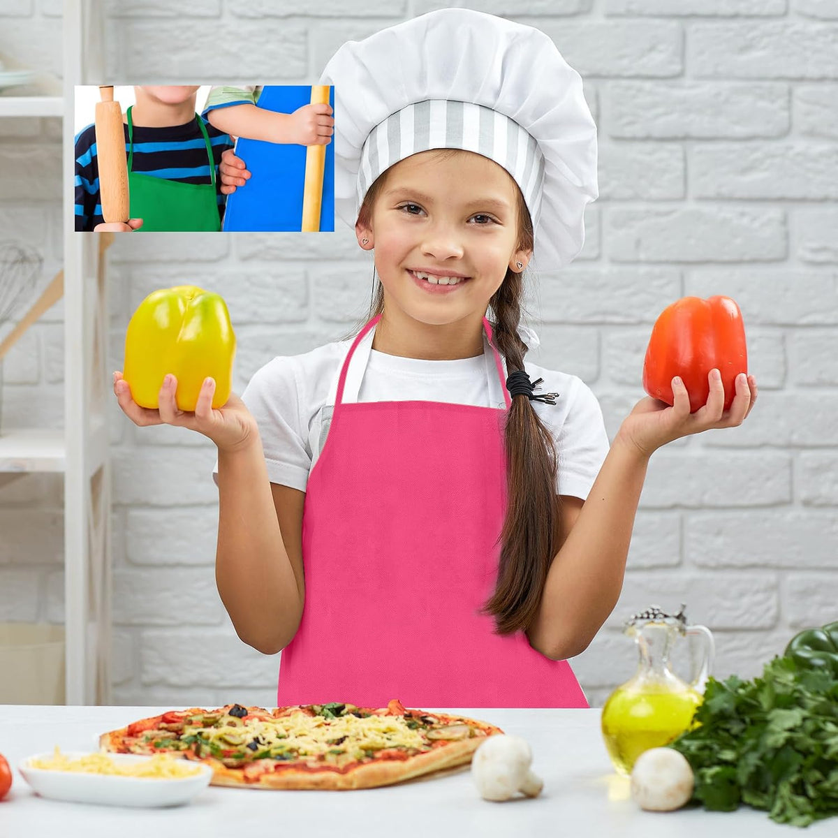 PLULON 8 Pcs Colorful Apron Kids Aprons for Painting Cooking Art Smock – Fun for Kids & Family - Multicolor / 30 - image 4