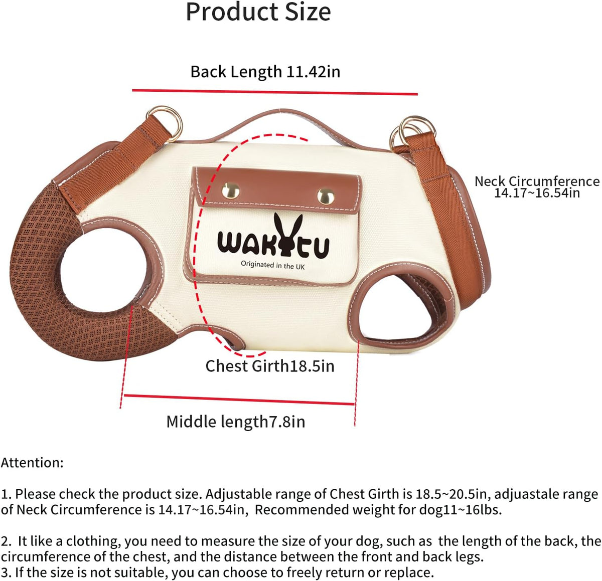 Wakytu Dog Lift Harness Dog Carrier Sling for Small Dogs & Cats - Large(11-16 LBS) / 1.0 White - image 2