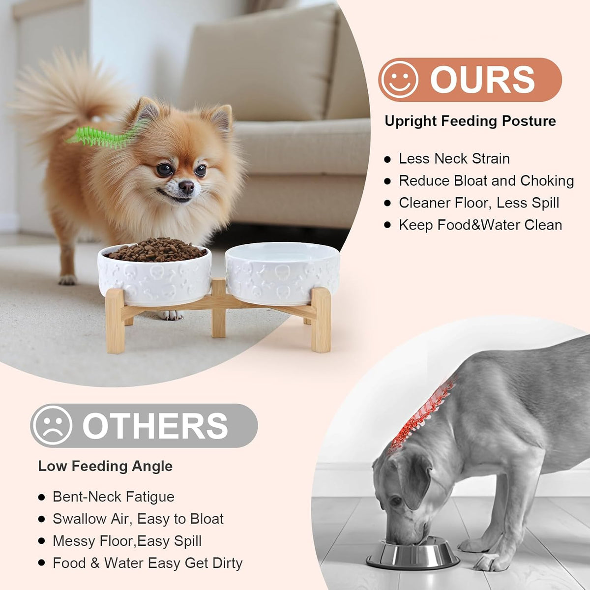 SPUNKYJUNKY Elevated Dog Bowls Ceramic - 5.1 in - 1.7 cups / White - Skull - image 3