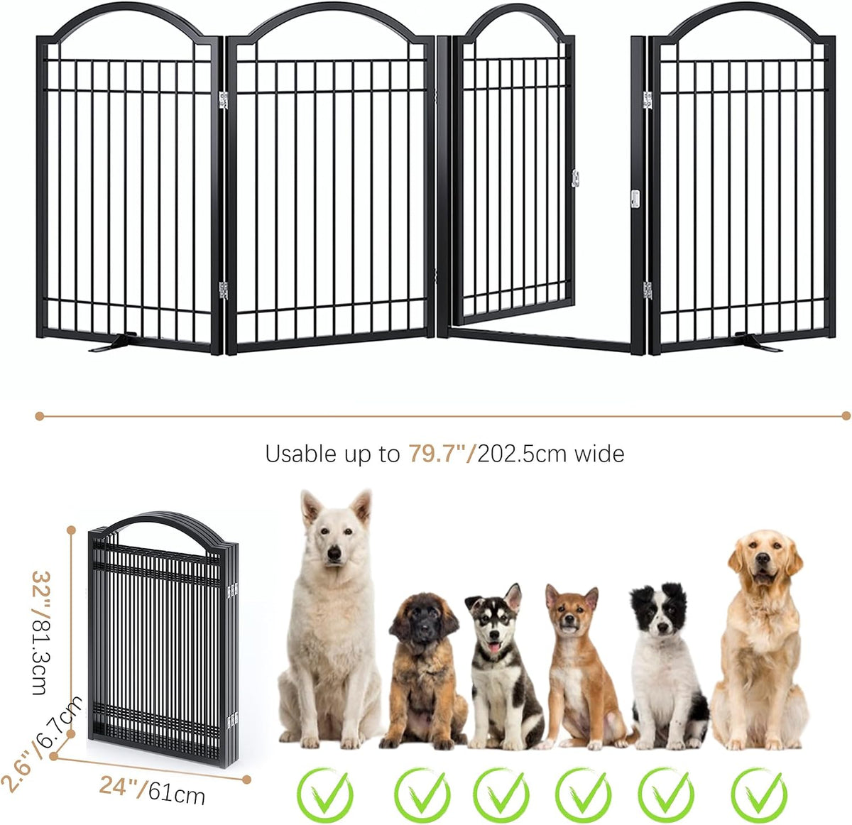 BHG Metal No-Assembly Freestanding Dog Gate with Door Walk Through - Black / 4 panels - image 3