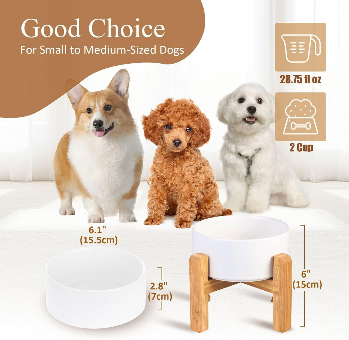 Raised Ceramic Large Dog Bowl - Medium Dog Bowls 850ML*1 / White - image 2