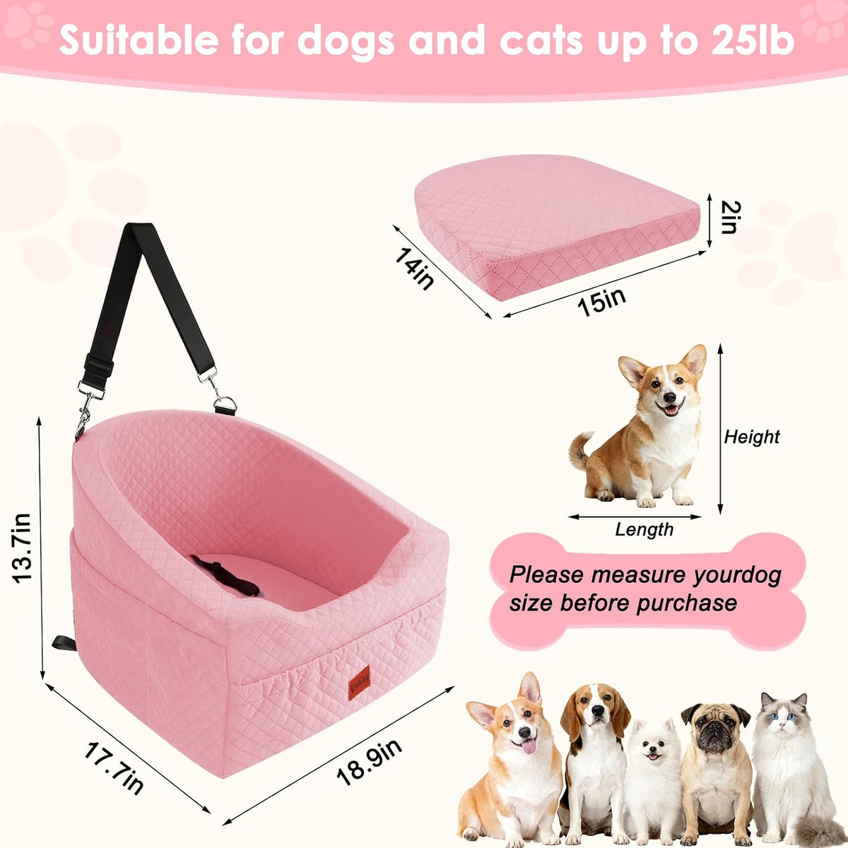 Vivifying Dog Car Seat for Small Dogs - Pink - image 2