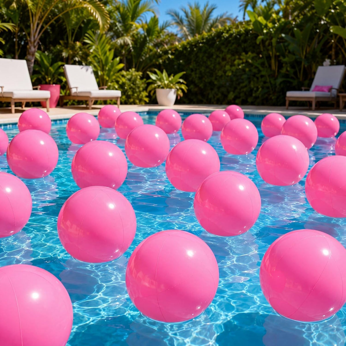 Yinder 24 Pcs Clear Beach Balls Inflatable Bubble Ball Decorations - Plain / Rose Pink