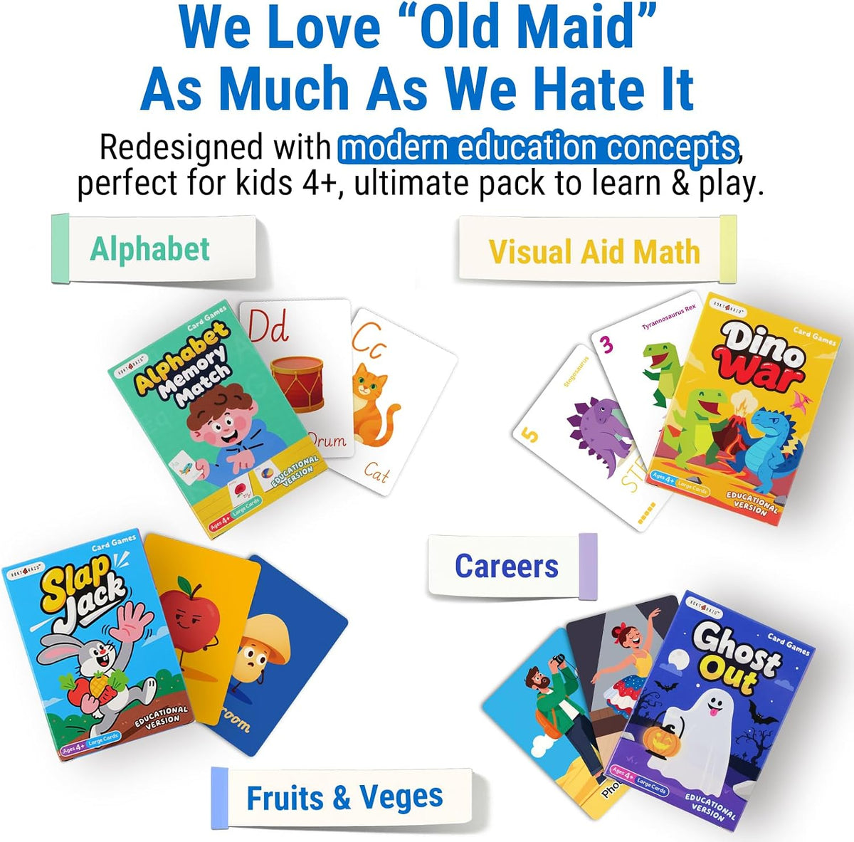 Upgraded Kids Card Games Pack, 6 Decks, Go Fish, Old Maid - Educational (Large Cards) - image 4