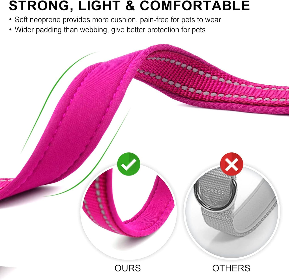 Reflective Dog Collar, Neoprene Padded Small Dog Collar, S - Large (Pack of 1) / 1#Hot Pink（with AirTag Holder） - image 4