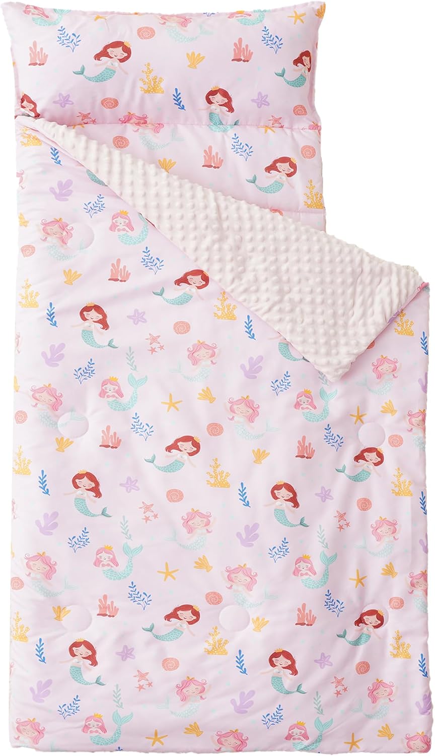 Bunnikins & Clover Toddler Nap Mat with Removable Pillow - Pink Mermaid