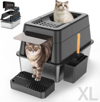 Aphyxen XL Stainless Steel Litter Box with Lid - XL Black