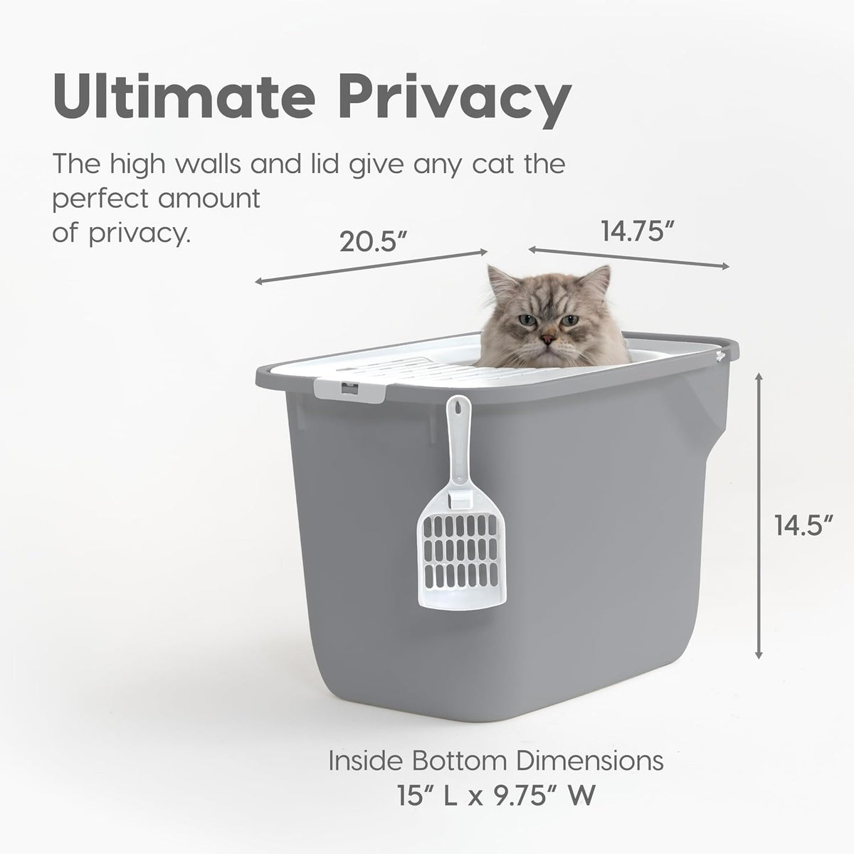 IRIS USA High Sided Cat Litter Box, Scatter Shield - Top Entry / Gray - image 2