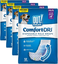 OUT! PetCare Male Dog Diapers, Disposable Belly Bands - XS/S / 12 Count (Pack of 4)