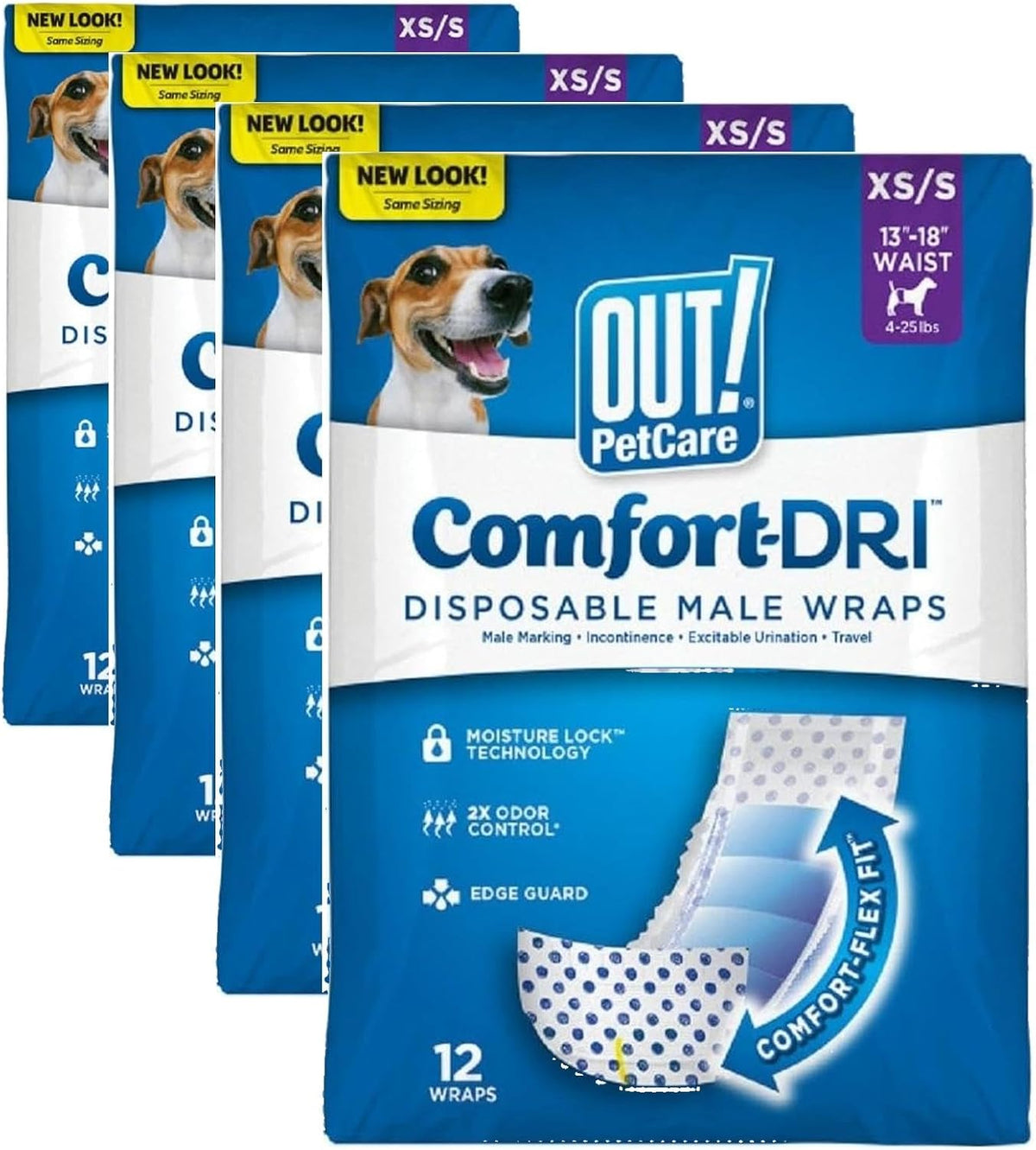OUT! PetCare Male Dog Diapers, Disposable Belly Bands - XS/S / 12 Count (Pack of 4)