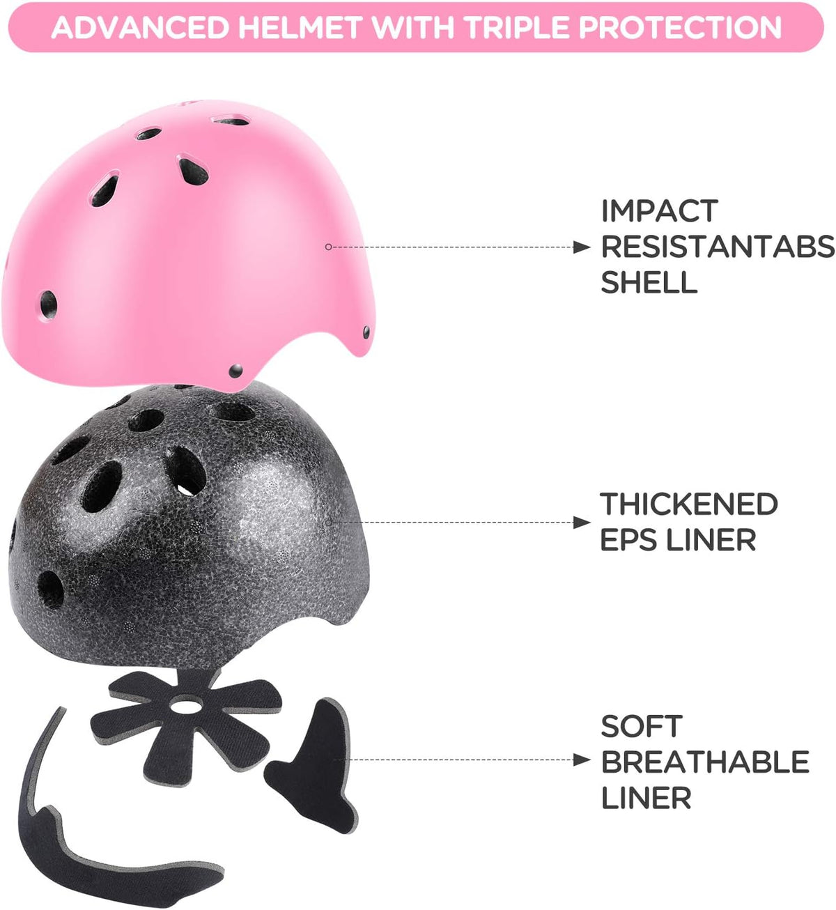 DaCool Kids Bike Helmet Set Skateboard Knee Pads - 1-Pink - image 2