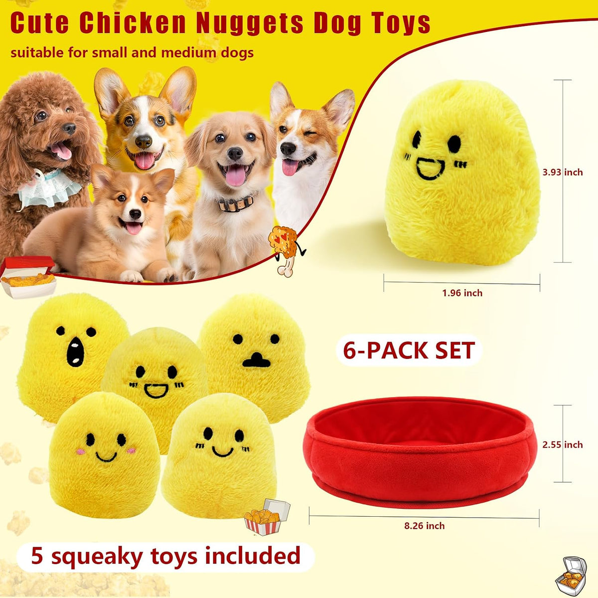 Tug of War Dog Toy, Squeaky Dog Toys Interactive Duck Puppy Toys – Essentials for Dogs - Yelllow Chicken Nugget - image 2