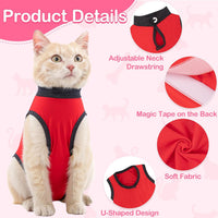 Cat Recovery Suit for Abdominal Wounds Cat Onesie After Surgery Female – Essentials for Cats - Red / Small - image 3
