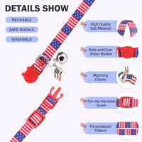 Cat Collar Breakaway, Soft Kitten Collar with Bell, Daisy - 4th of July Flag (Pack of 3) - image 2