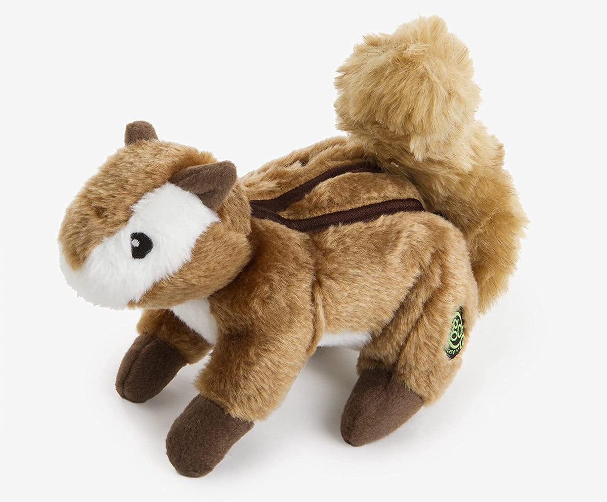 goDog Amphibianz Gecko Squeaky Plush Dog Toy - Wildlife Chipmunk (Brown) / Large