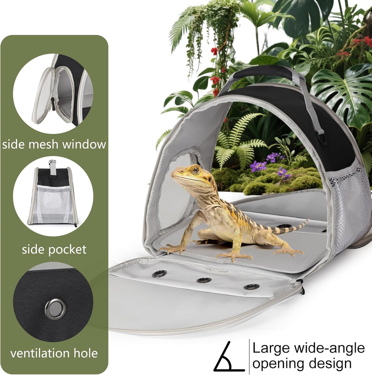 Bearded Dragon Travel Carrier, Lizards Carrier - Black / Mesh Carrier - image 3