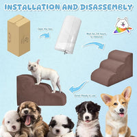 Dog Steps for Small Dogs, 3-Step Pet Ramp Stairs for High Beds and Sofa, Non-Slip Pet Stairs for Small Dogs and Cats, Removable and Easy to Clean Cover, Coffee