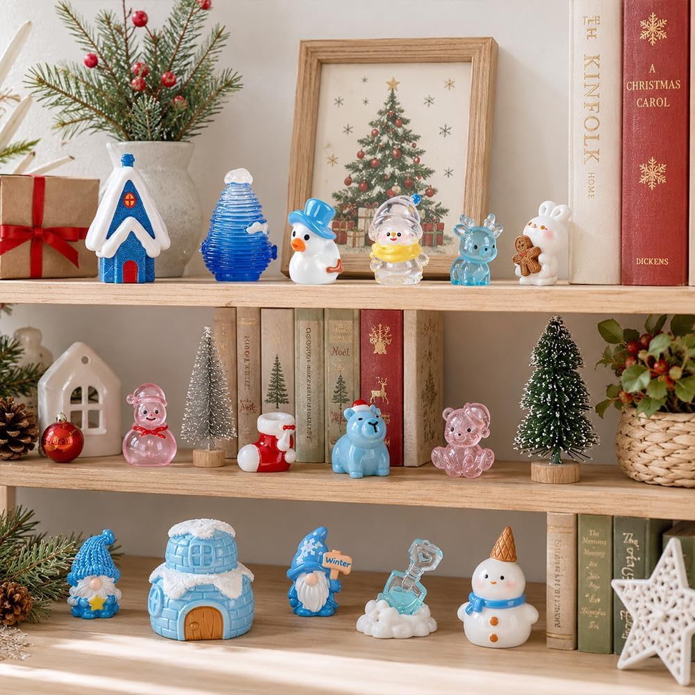 DIYDEC 60PCS Luminous Mini Resin Animals 60 Styles Miniatures Glow - 60pcs Blue Christmas Miniature - image 4