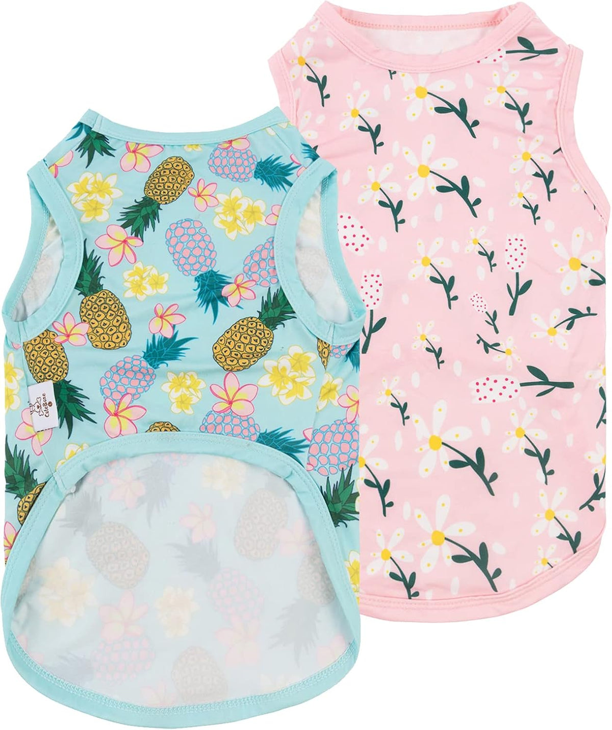 CuteBone Dog Shirts 2-Pack Soft Pet Clothes Breathable Summer Vest - Large / Flowers&pineapple