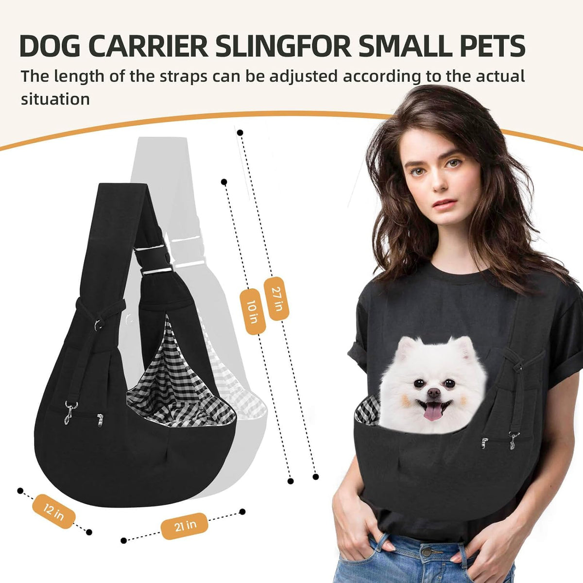 Adjustable Dog Sling Carrier with Pocket - Black - image 3
