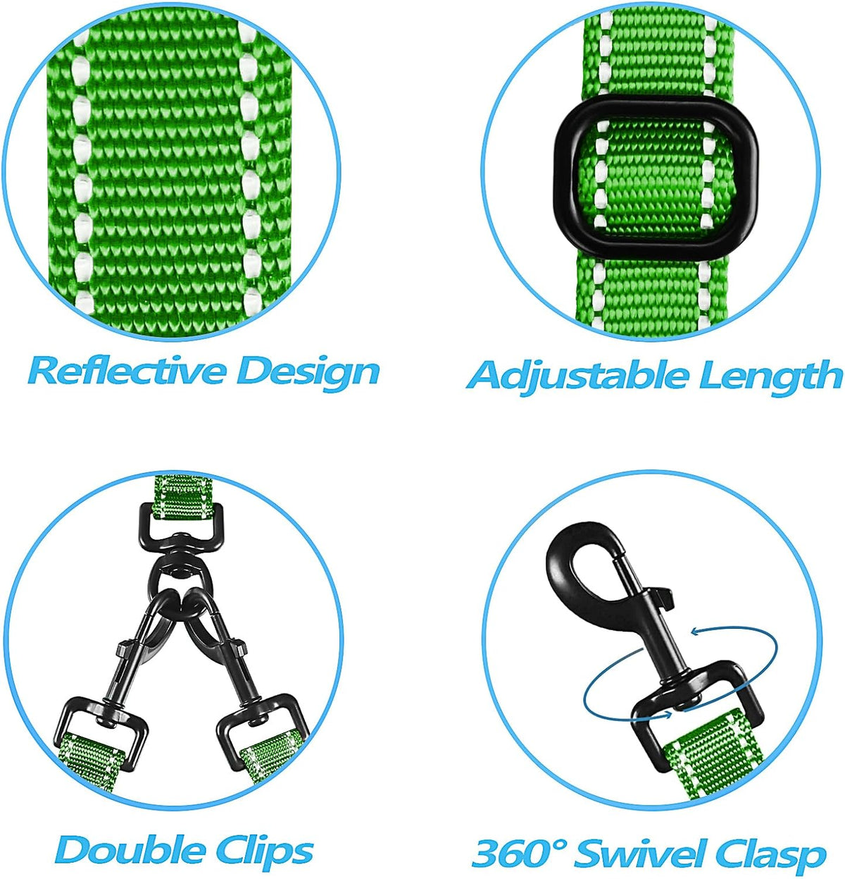 Double Dog Leash, No Tangle Dual Leash - Grass Green - image 4