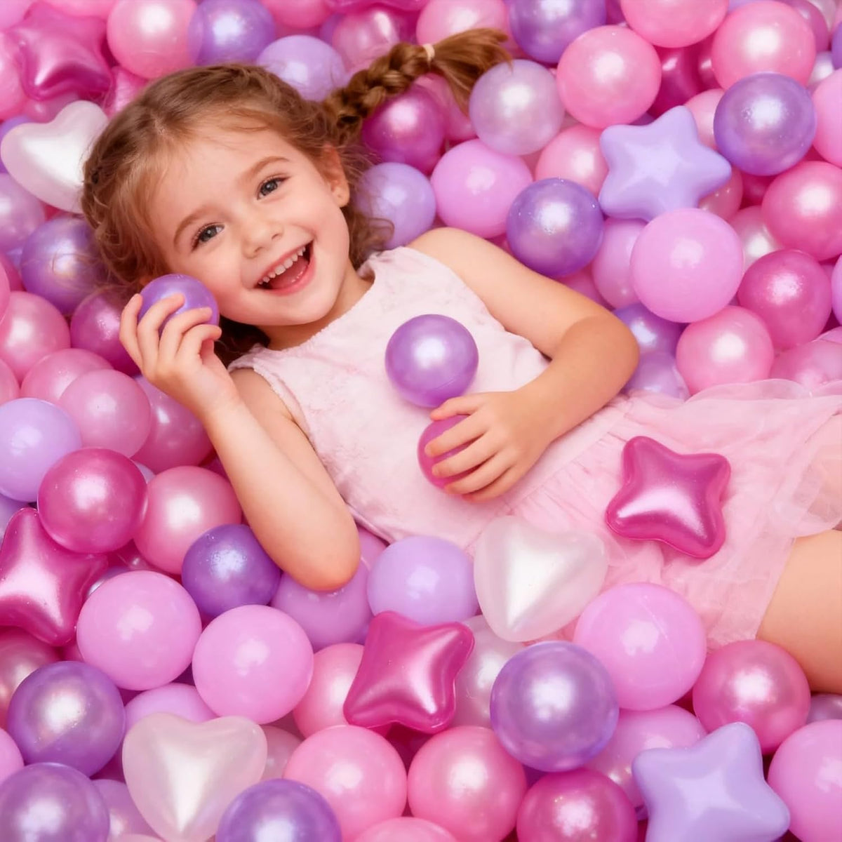 GOGOSO Ball Pits Balls for Toddlers Pack of 50 100 200 Plastics Shape - Pearl Pink+Pearl Light Pink+ Purple;Star+Heart Balls / 100 balls - image 4