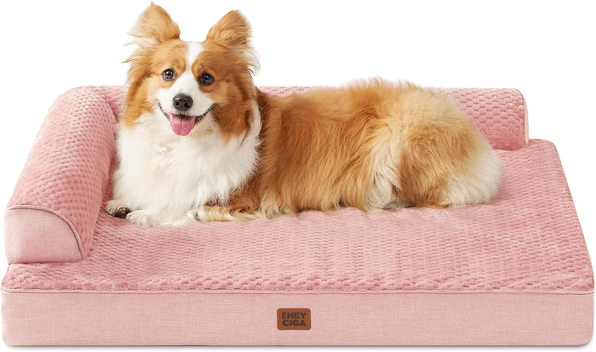 EHEYCIGA Orthopedic Dog Bed Medium Size, Memory Foam Dog Bed - Pink / 35.0"L x 22.0"W x 6"Th