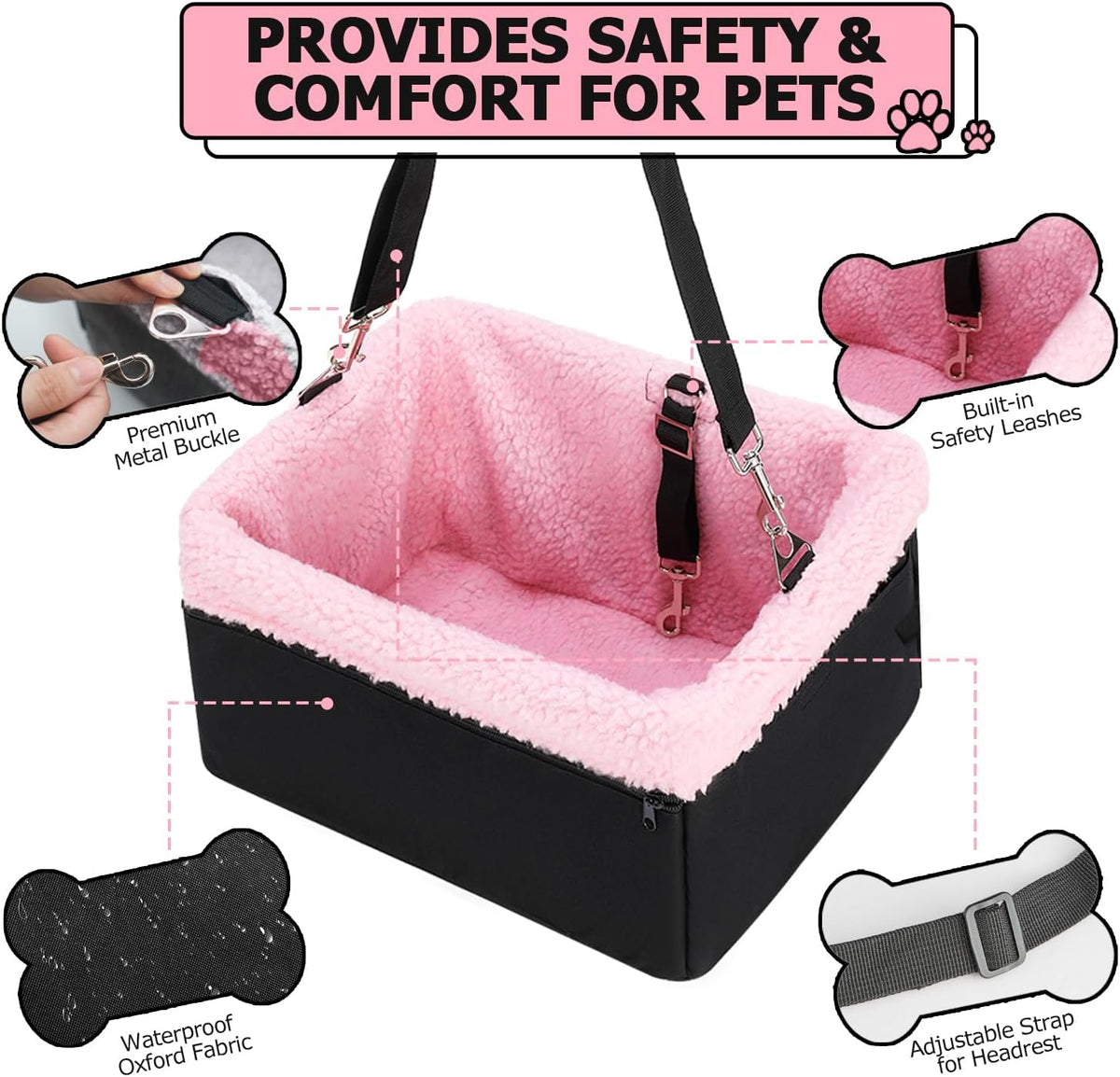Dog Car Seat for Small Pets Under 20lbs - Pink-20lbs / Nylon - image 3
