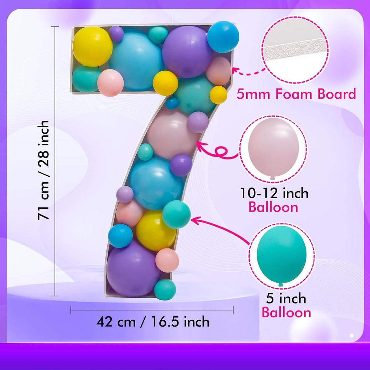 28 inch DIY Mosaic Balloon Number 1 Frame, Party Backdrop Decor – Fun for Kids & Family - Number 7 - image 4