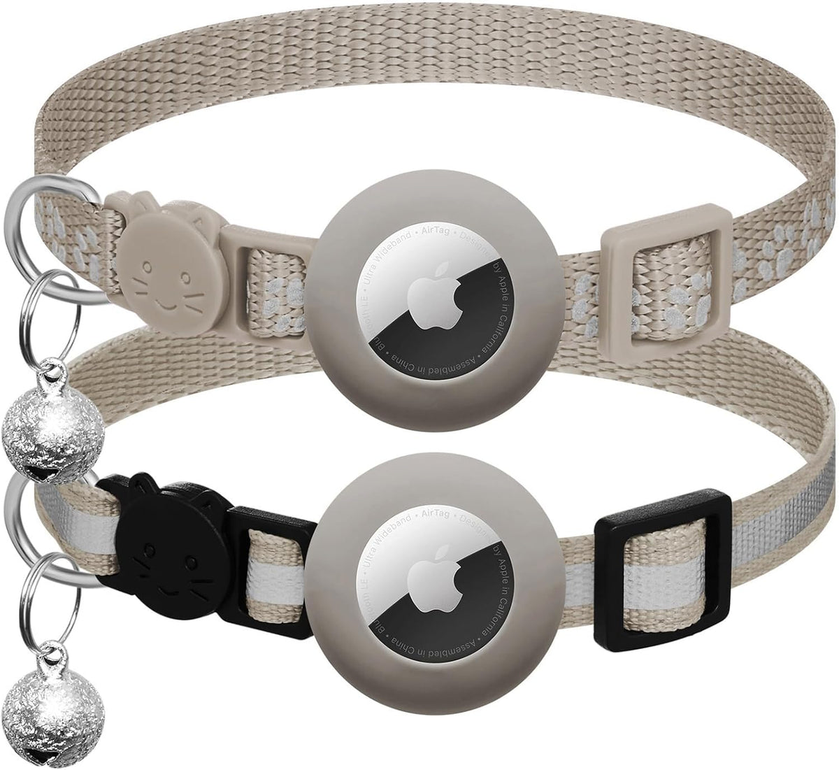 2 Pack Airtag Cat Collar Breakaway with Bell - Grey