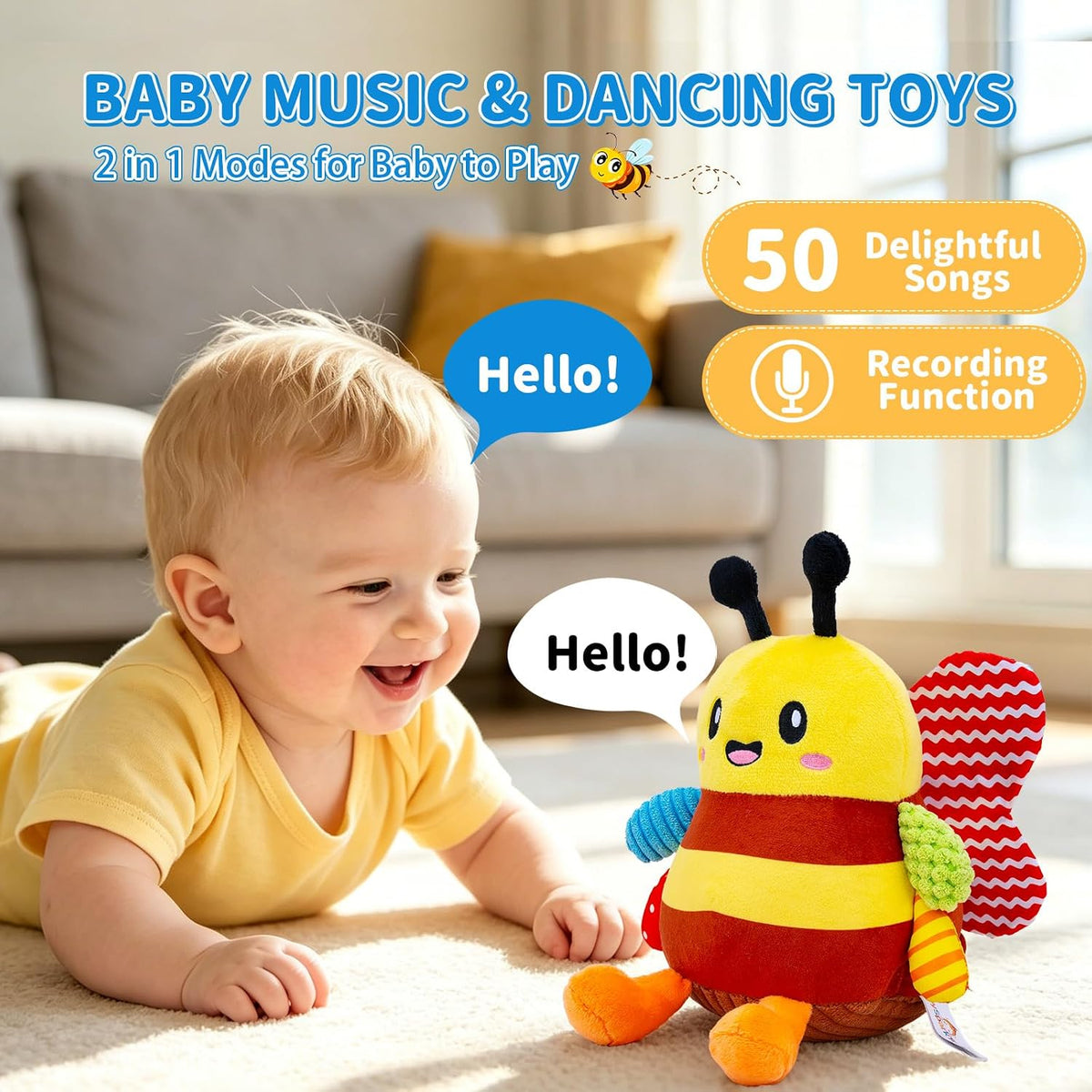 Musical Crawling Crab Baby Toy - Yellow - image 3